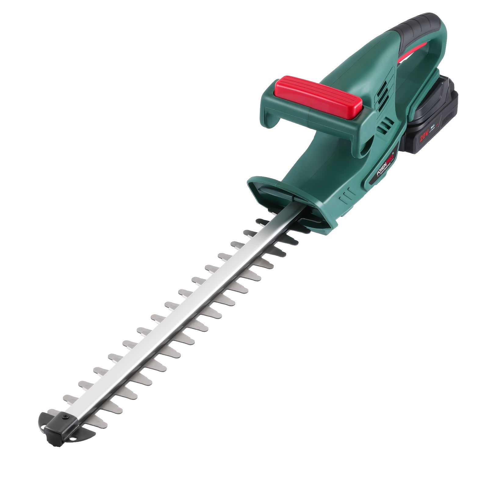 POSENPRO 20V Cordless Hedge Trimmer with 52cm Blade & 15mm Tooth Spacing - 2.0Ah Lithium-Ion Battery, 1H Fast Charger, Ergonomic Handle for Tall Hedges & Shrubs - EU Plug Outdoor Garden Tools, Efficient Design, Durable Construction