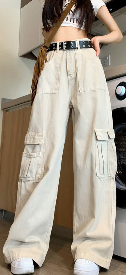 White American overalls women's velvet 2024 new vibe high-waisted autumn and winter small wide-leg pants