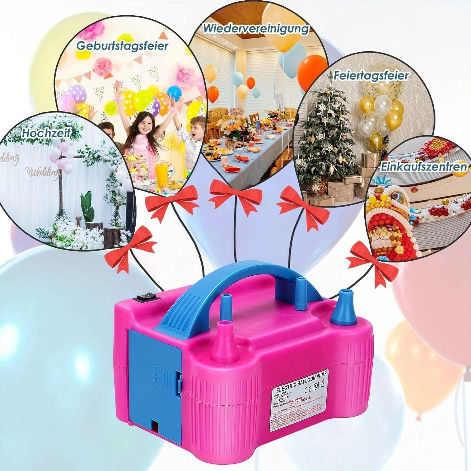 Luftballonpumpe Elektrische 600W Elektrische Ballonpumpe Portable Double Nozzle Balloon Pump Balloons Inflator