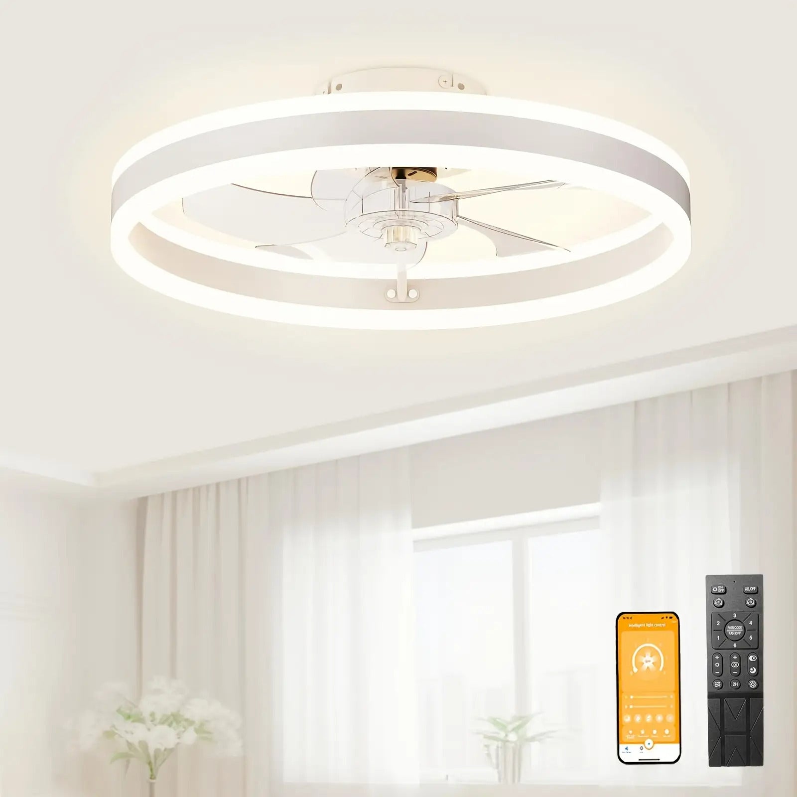 LED Deckenventilator mit Licht, Lampe und Fernbedienung & App, Modernes Wohnzimmer- und Schlafzimmerlicht, Vielseitige Beleuchtung, Langlebiger Aufbau