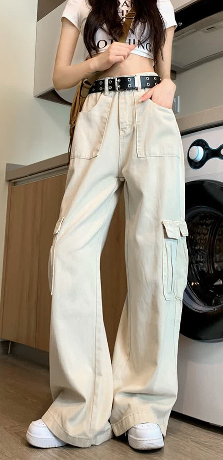 White American overalls women's velvet 2024 new vibe high-waisted autumn and winter small wide-leg pants