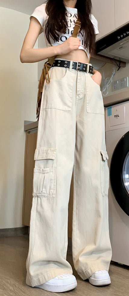 White American overalls women's velvet 2024 new vibe high-waisted autumn and winter small wide-leg pants