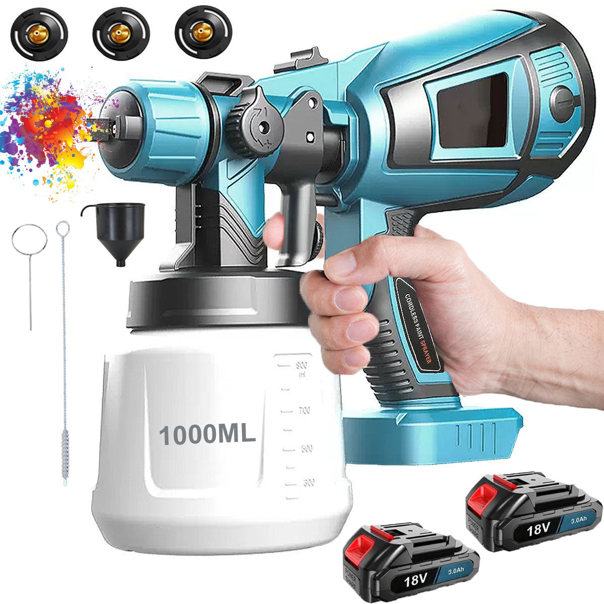 Paint guns,Cordless Paint Sprayer, Fence Paint Sprayer, Paint Sprayers for Fencing and Decking, Handheld Spray Gun, 3 Spray Patterns,with 2x 3000mah Batteries,Compatible with Makita Battery