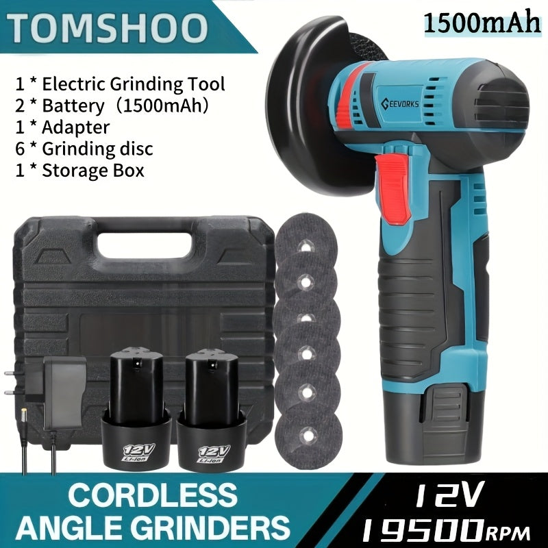 TOMSHOO Electric Angle Grinding Tool Multifunctional Mini Grinder Handheld for Polishing Ceramic Tile Wood Stone Steel for Polishing Ceramic Tile Wood Stone Steel with 2pcs 1200mAh Battery And 2pcs Grinding Disc Robust Construction