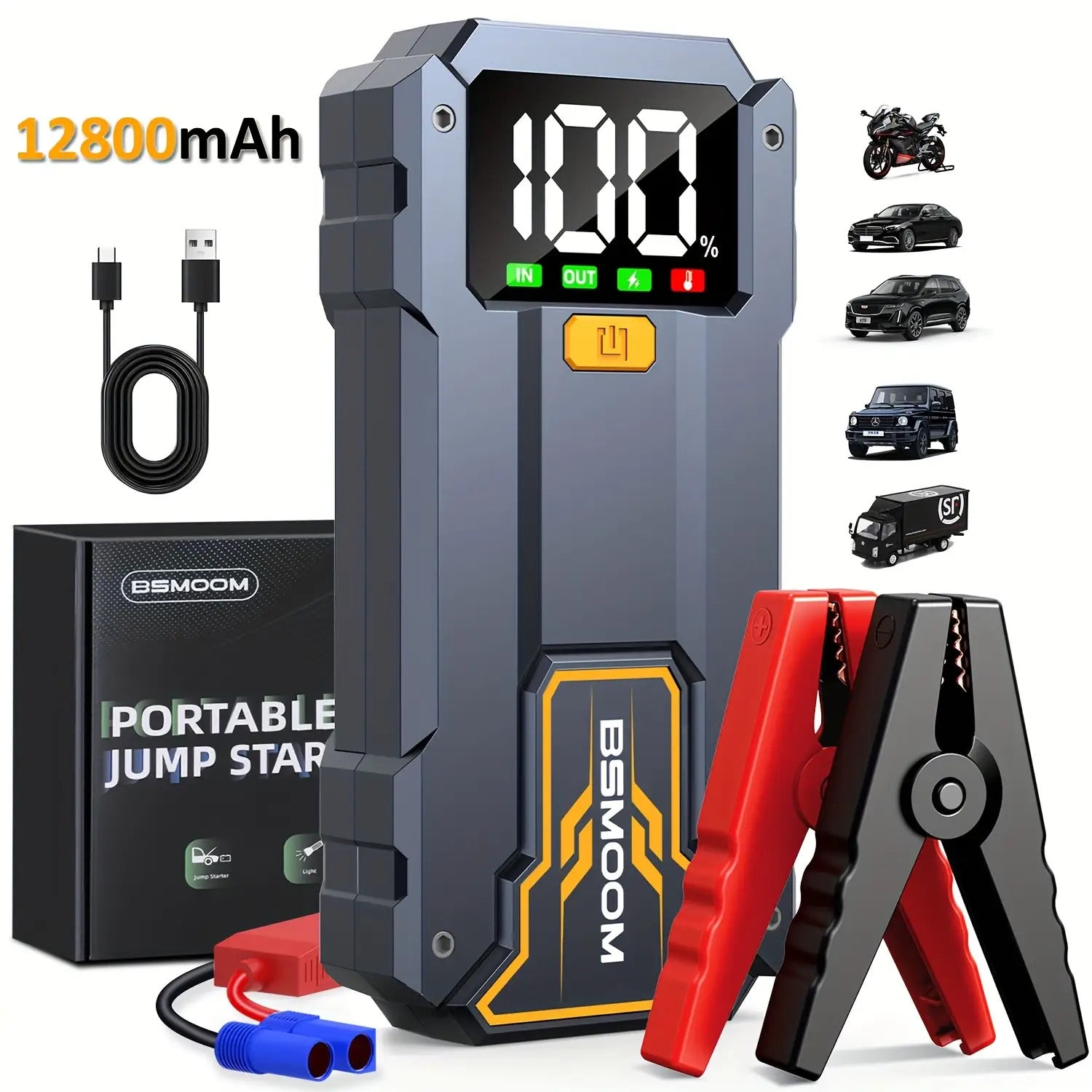 7000A Auto Starthilfe mit LED-Taschenlampe, großem LCD-Bildschirm, 12V Auto Notbatterie Booster Pack, Starthilfebox, tragbares Ladegerät, Powerbank