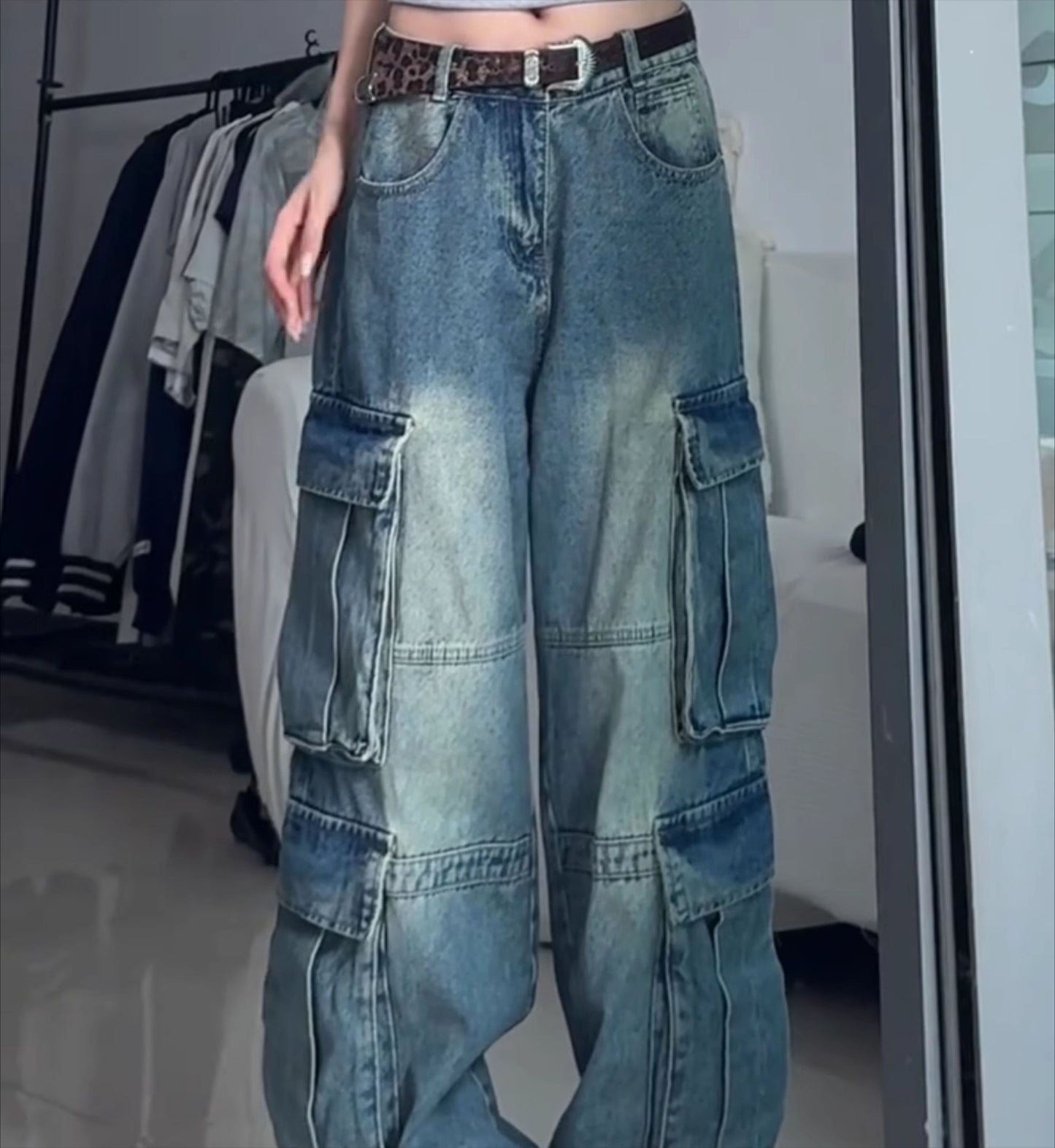 Large size American street retro heavy industry multi-pocket denim overalls women's 2024 autumn loose and versatile wide-leg pants