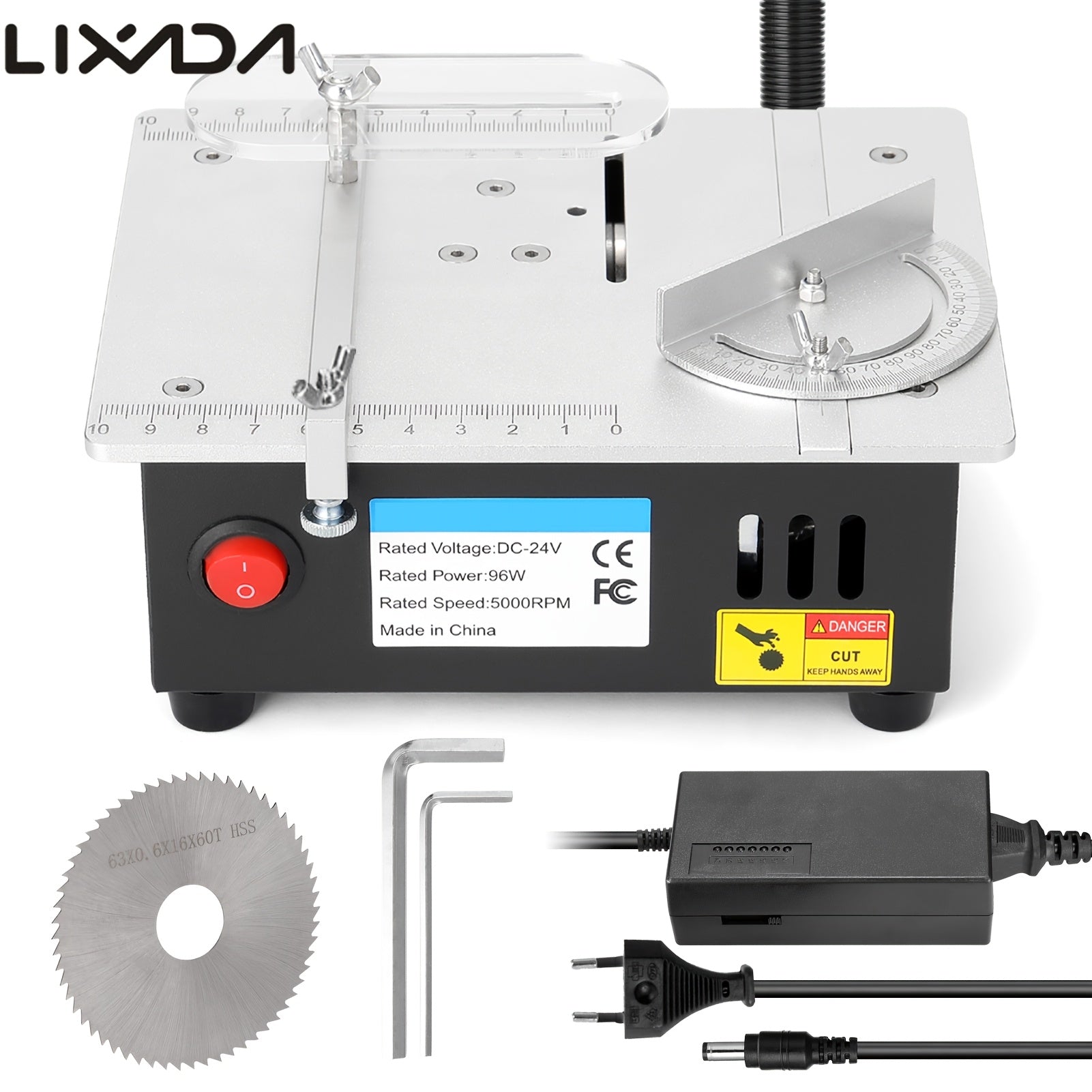 TOMSHOO Tragbarer Tischkreissäge 96W Kompakte Tischkreissäge 9000RPM Tischkreissäge Multifunktionale Tischkreissäge Elektrische Desktop-Sägen Kleine Haushalts-DIY-Sägenblatt Höhenverstellbarer Schneidwerkzeug Holzbearbeitungsmaschine