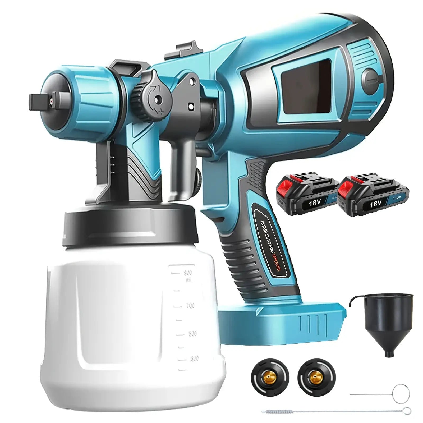 Farbspritzpistole mit 2 Akkus, kompatibel mit Makita 18V Akkus - Elektrische Spritzpistole mit 1000 ml Farbbehälter, 3 Düsen und 3 Mustern für Innen- und Außenbereich, Möbel, Zuhause, Zaun, Decke