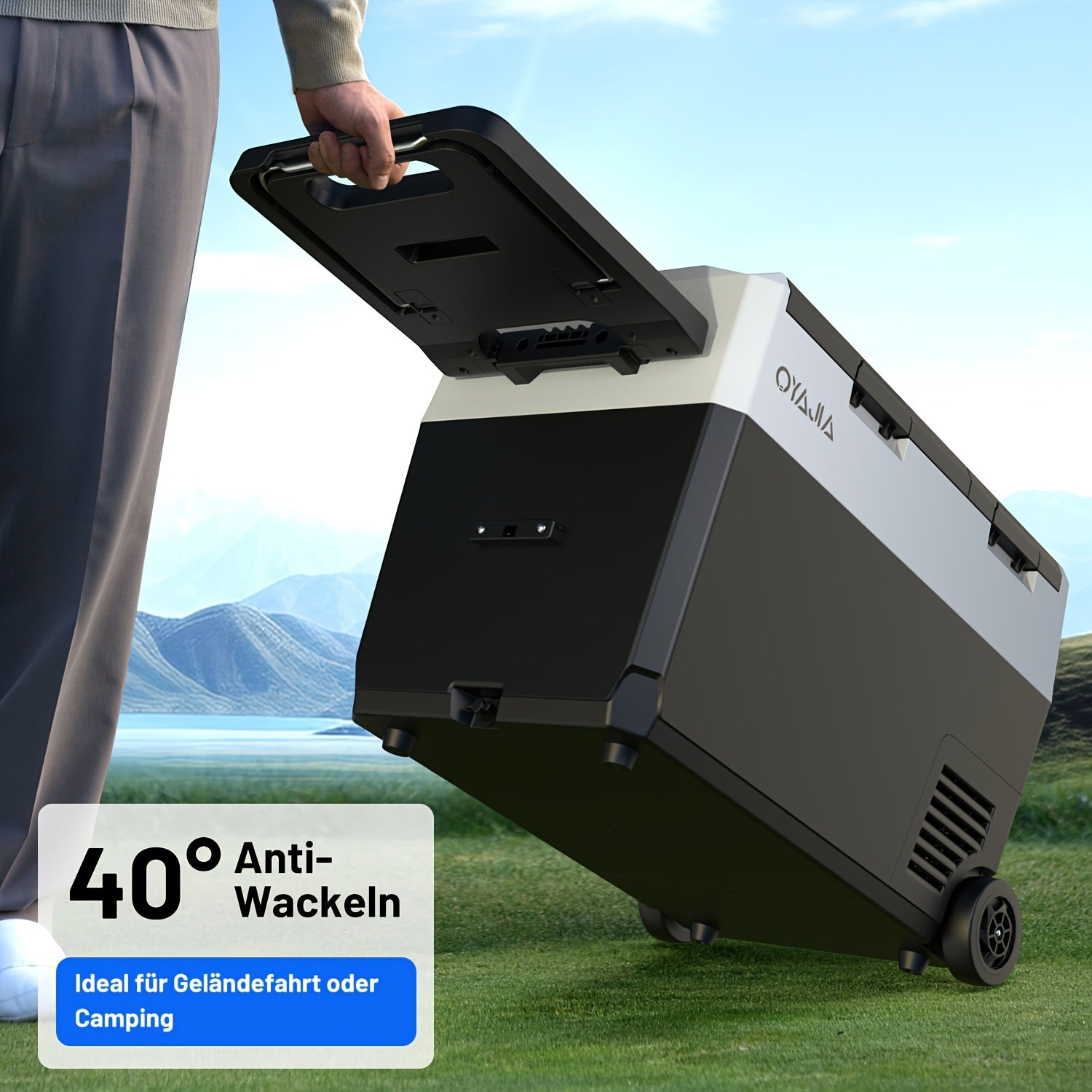 Heavy-Duty 12V/24V DC Car Refrigerator Freezer - Dual-Zone Compressor Cooling, -4°F to 68°F Temperature Range, Portable Compact Fridge with Wheels & Handle, 32L/40L/45L/55L Capacity for RV, Truck, Camping, Overlanding - 12V/24V DC or AC Power Compatible,