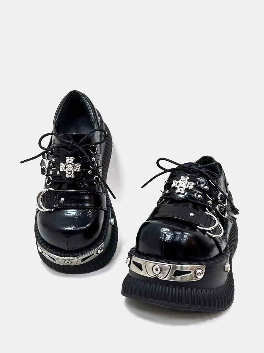 Niche platform shoes women's autumn and winter metal punk style Spice girl sweet and cool muffin shoes subculture small man height increase single shoes