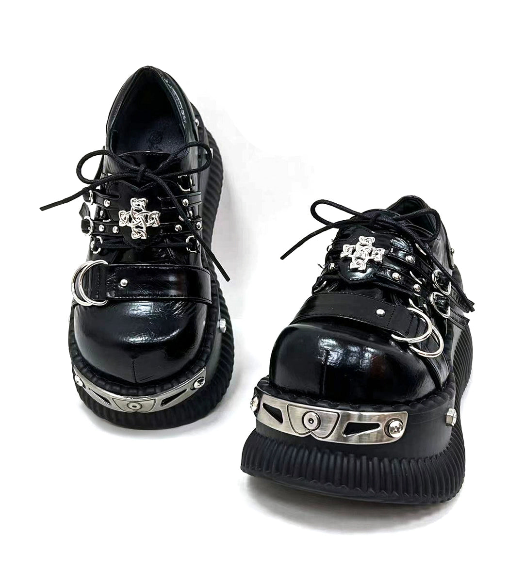 Niche platform shoes women's autumn and winter metal punk style Spice girl sweet and cool muffin shoes subculture small man height increase single shoes