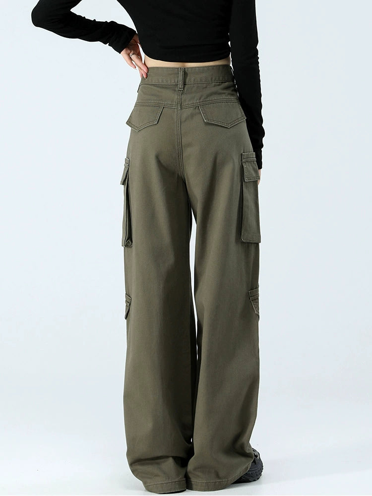 American overalls women's autumn 2024 new trendy brand army green loose wide-leg jeans straight and thin