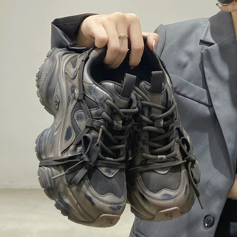 New casual board shoes big head small man showing feet small sports old retro American brown platform dad shoes women