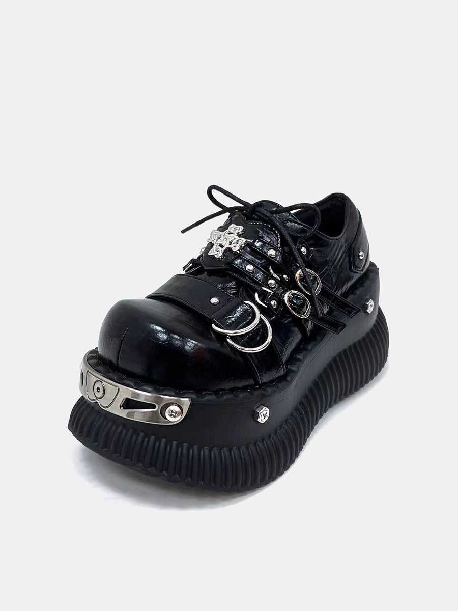 Niche platform shoes women's autumn and winter metal punk style Spice girl sweet and cool muffin shoes subculture small man height increase single shoes