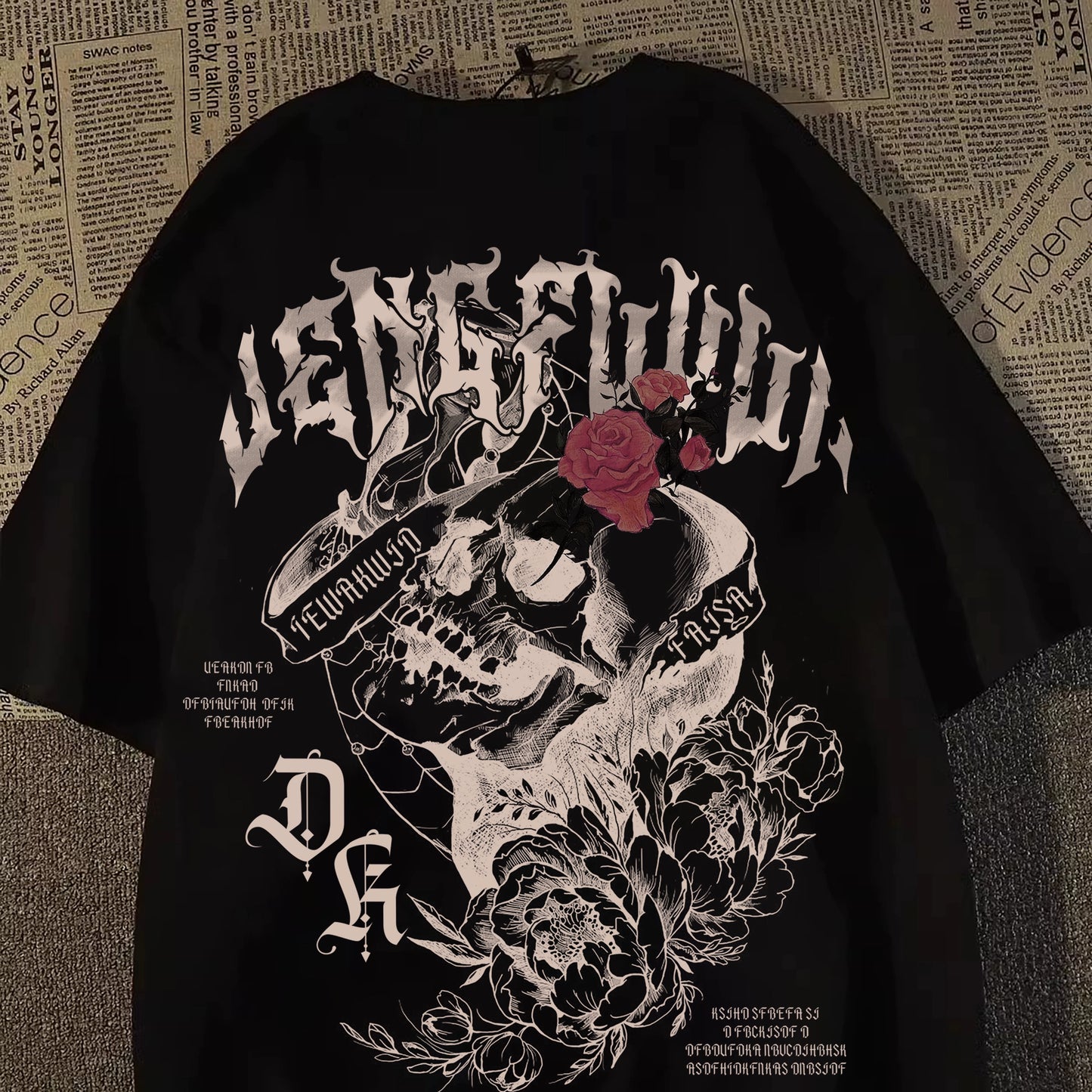 American retro skull print cotton short-sleeved t-shirt for women and men, summer European and American street fashion brand top