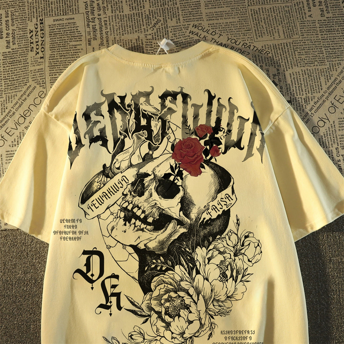 American retro skull print cotton short-sleeved t-shirt for women and men, summer European and American street fashion brand top