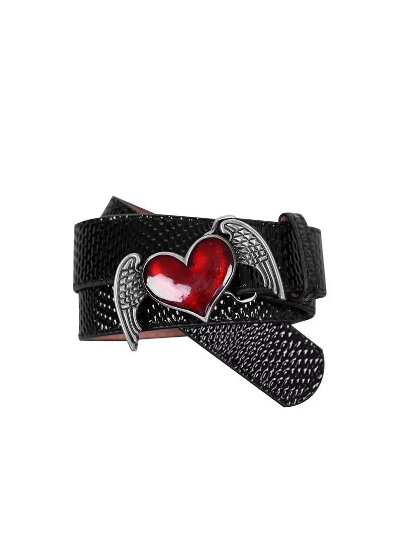 Y2k personality punk rivet retro love wings casual pink belt men and women same belt