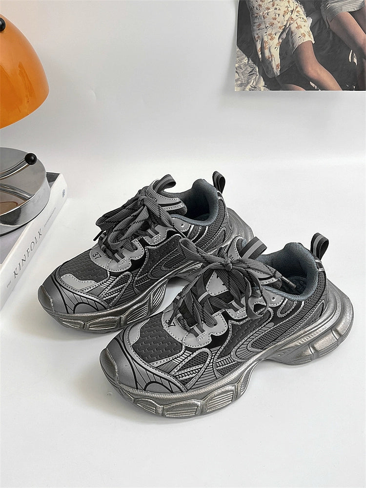 Hong Kong style mesh platform dad shoes men's shoes niche couple casual sports shoes women's 2024 winter new
