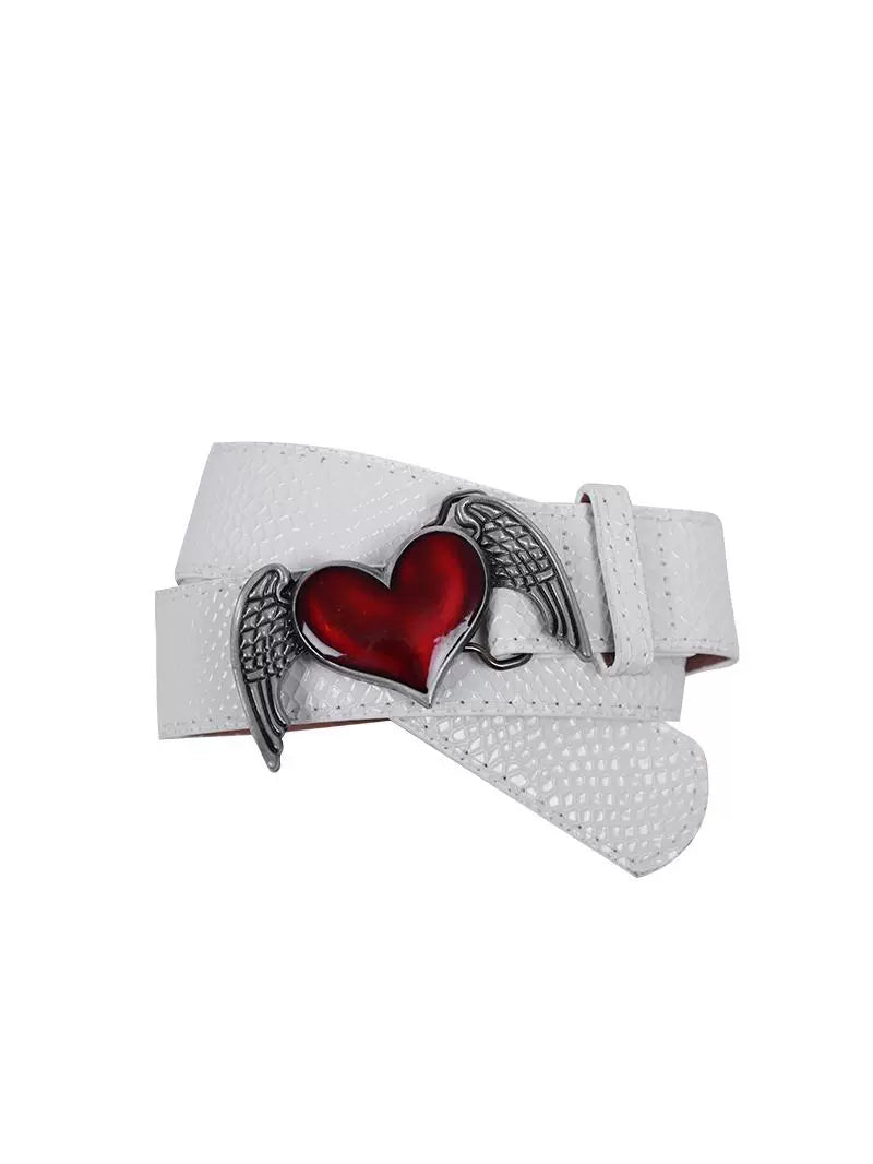 Y2k personality punk rivet retro love wings casual pink belt men and women same belt