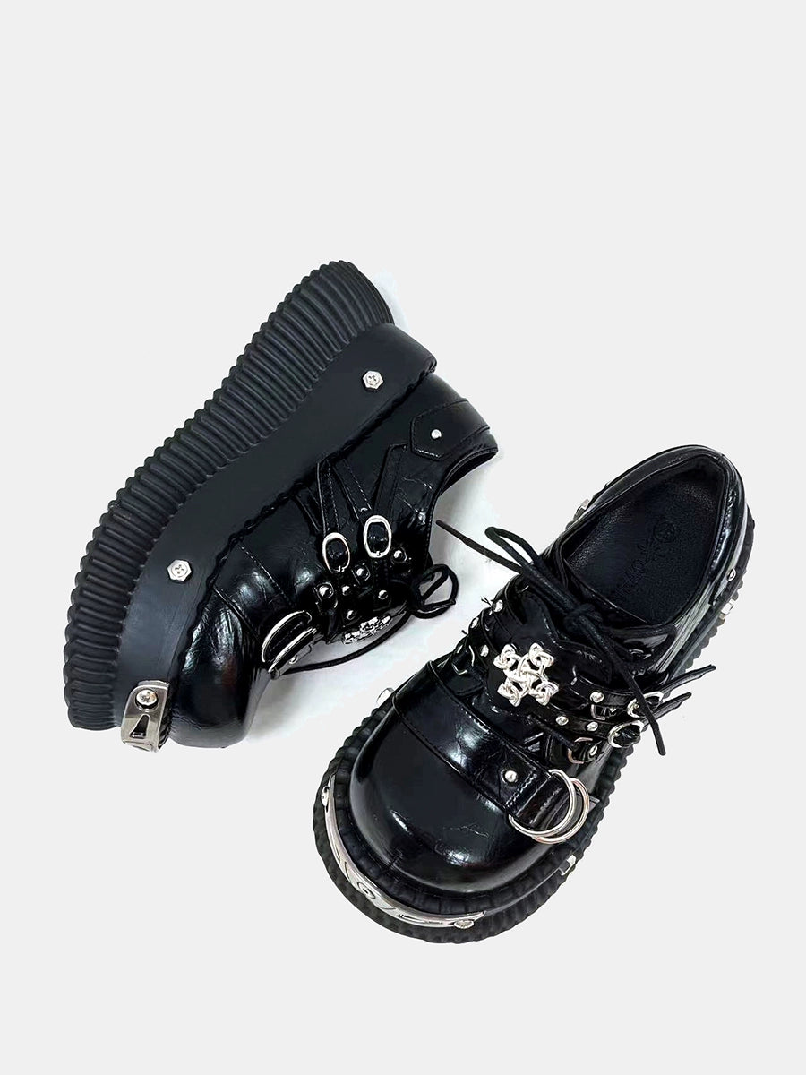 Niche platform shoes women's autumn and winter metal punk style Spice girl sweet and cool muffin shoes subculture small man height increase single shoes