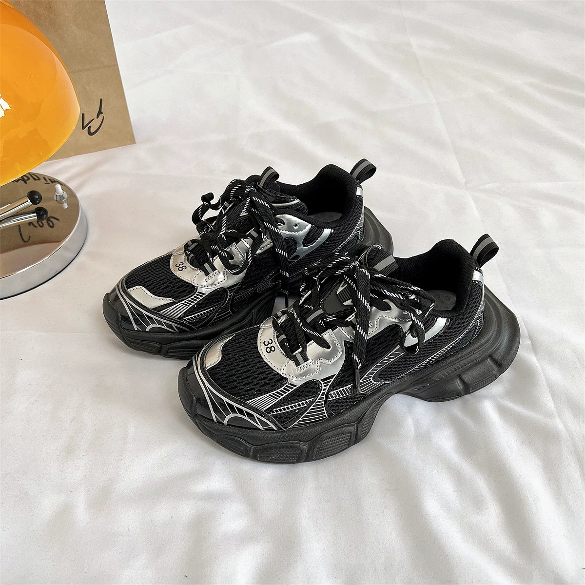 Hong Kong style mesh platform dad shoes men's shoes niche couple casual sports shoes women's 2024 winter new