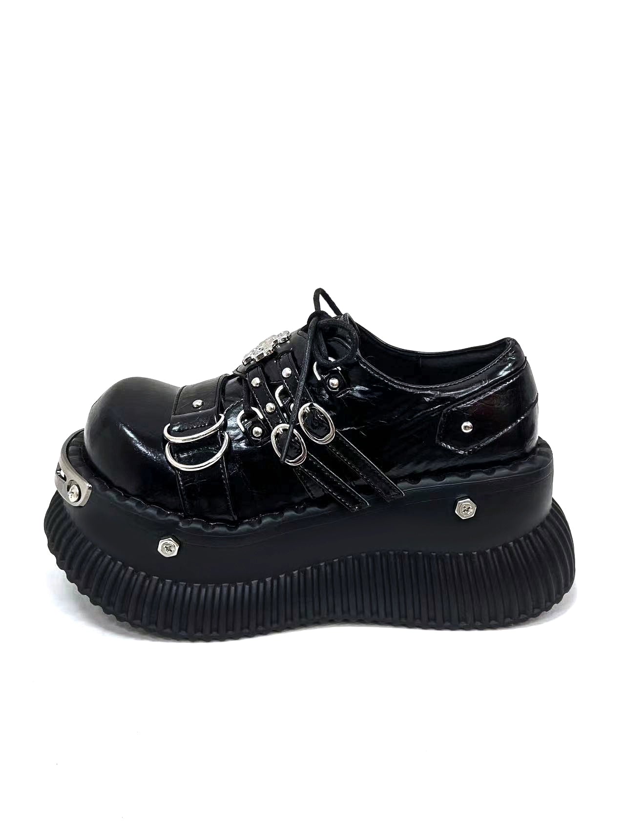 Niche platform shoes women's autumn and winter metal punk style Spice girl sweet and cool muffin shoes subculture small man height increase single shoes