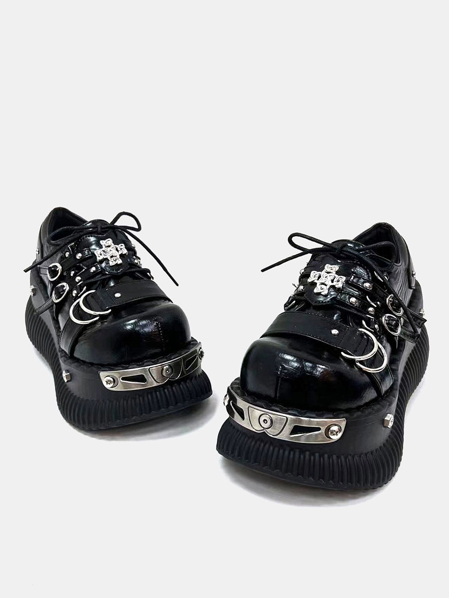 Niche platform shoes women's autumn and winter metal punk style Spice girl sweet and cool muffin shoes subculture small man height increase single shoes