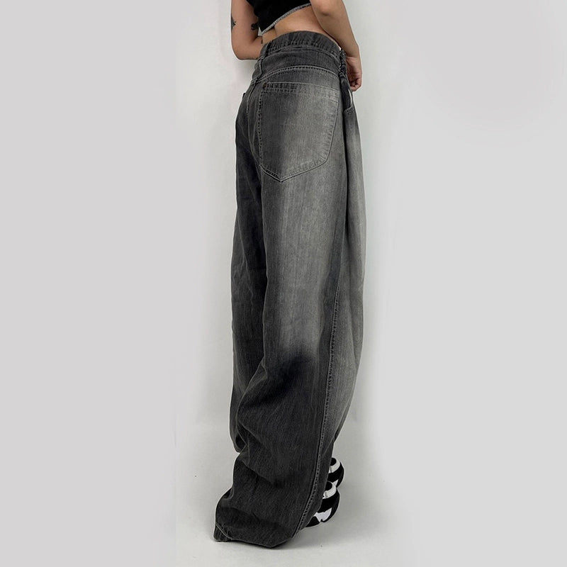 Design pleated loose trouser legs casual pants versatile polished white washed jeans