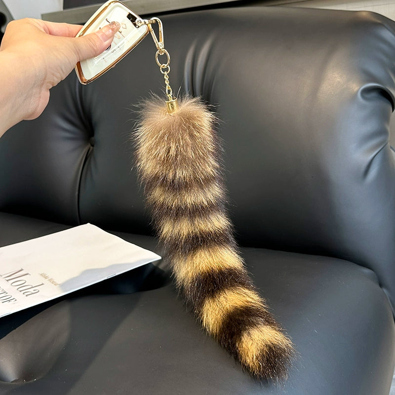 American raccoon dog raccoon tail key pendant jewelry electric car car keychain pendant plush bag pendant