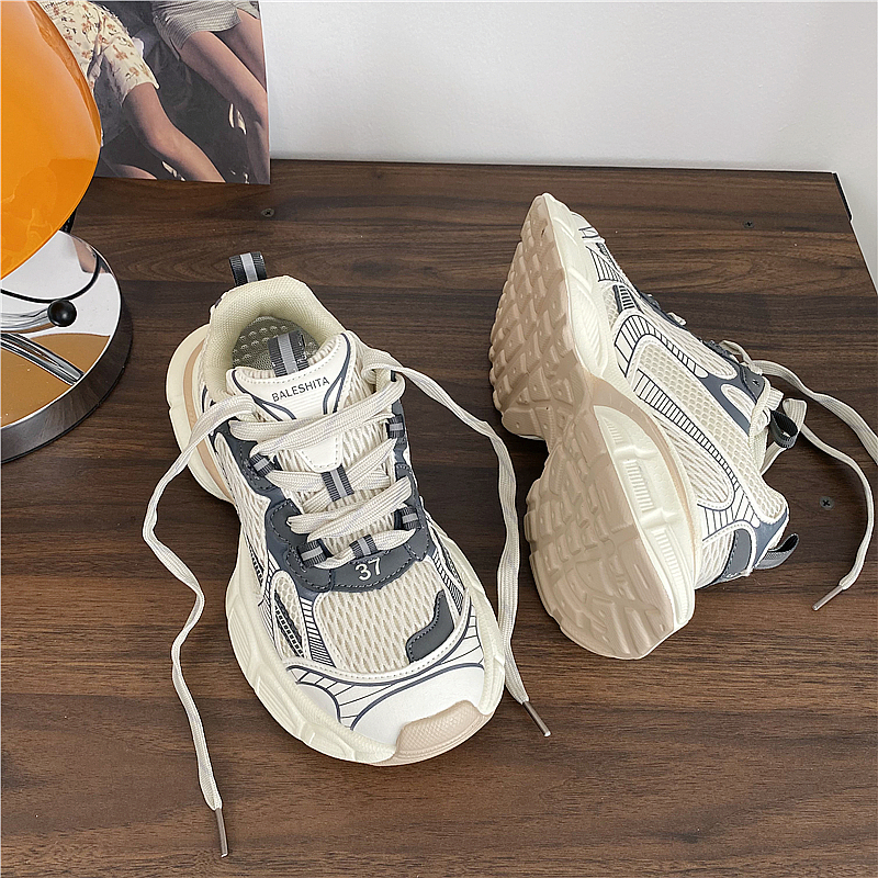 Hong Kong style mesh platform dad shoes men's shoes niche couple casual sports shoes women's 2024 winter new