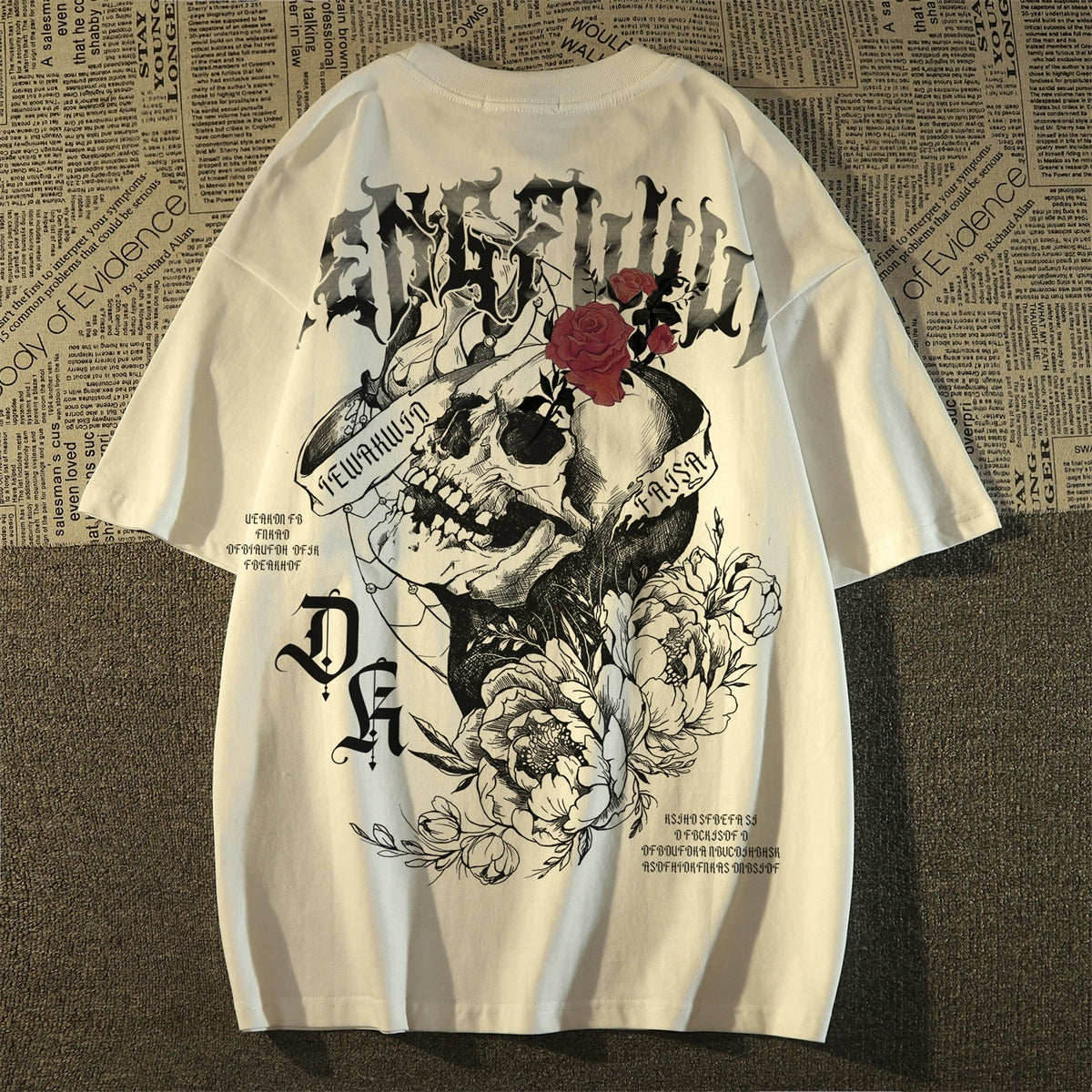 American retro skull print cotton short-sleeved t-shirt for women and men, summer European and American street fashion brand top