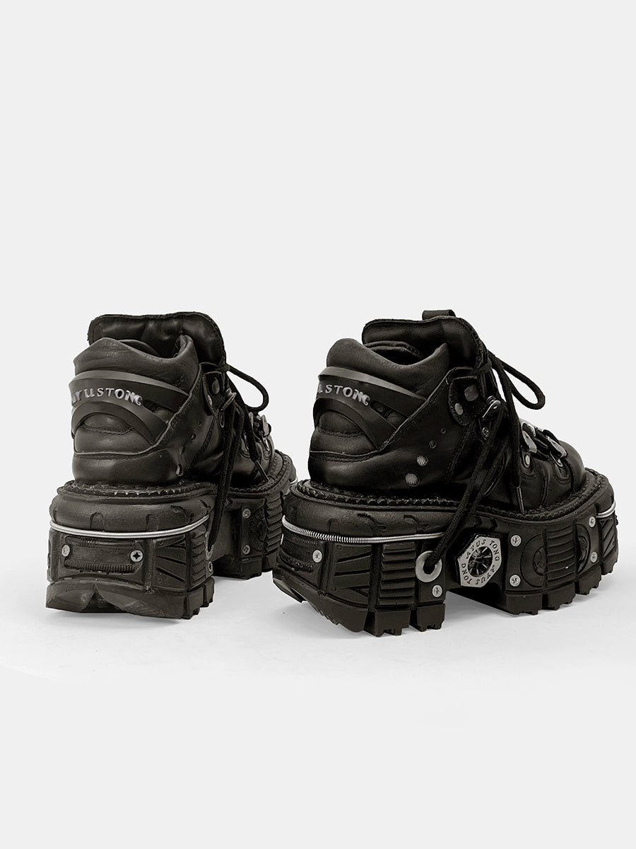 Vintage Spanish tank sole platform shoes rock metal heightening small leather shoes dark punk muffin couple single shoes