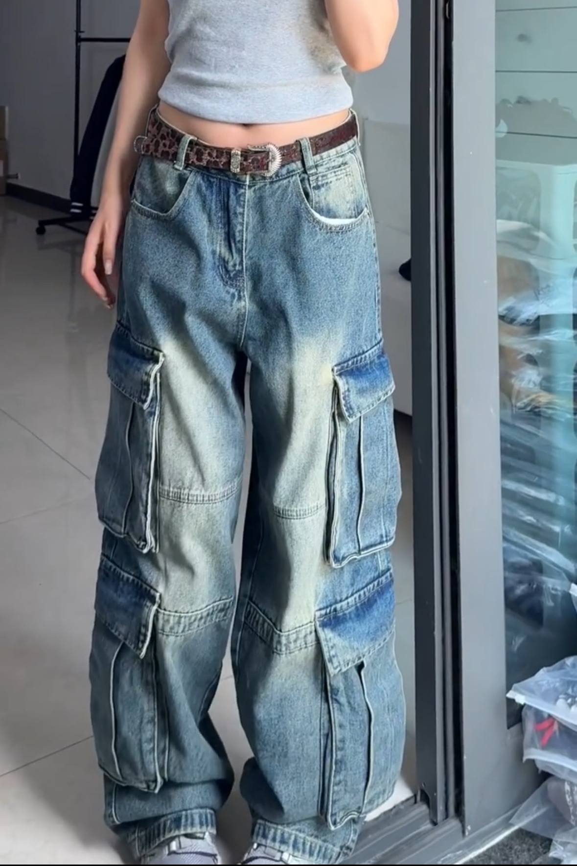 Large size American street retro heavy industry multi-pocket denim overalls women's 2024 autumn loose and versatile wide-leg pants
