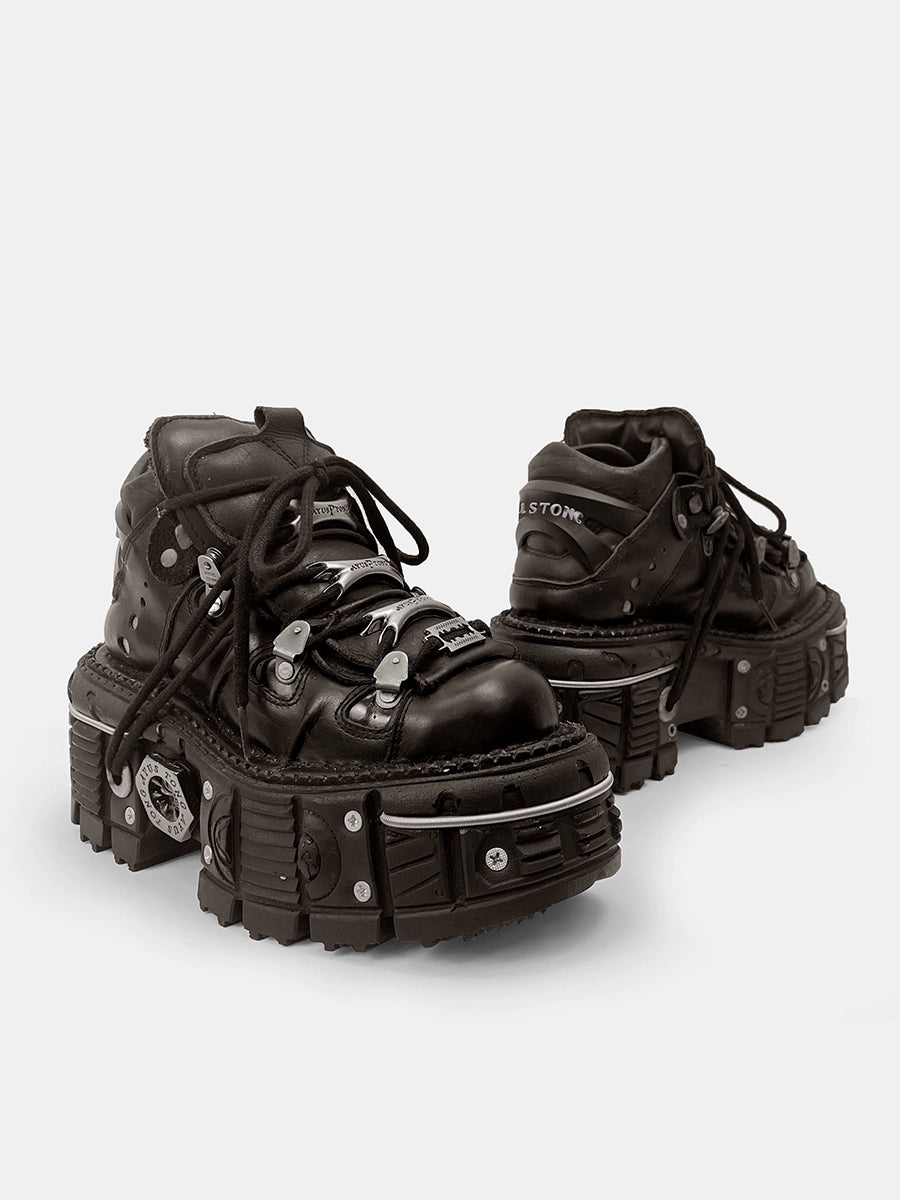 Vintage Spanish tank sole platform shoes rock metal heightening small leather shoes dark punk muffin couple single shoes