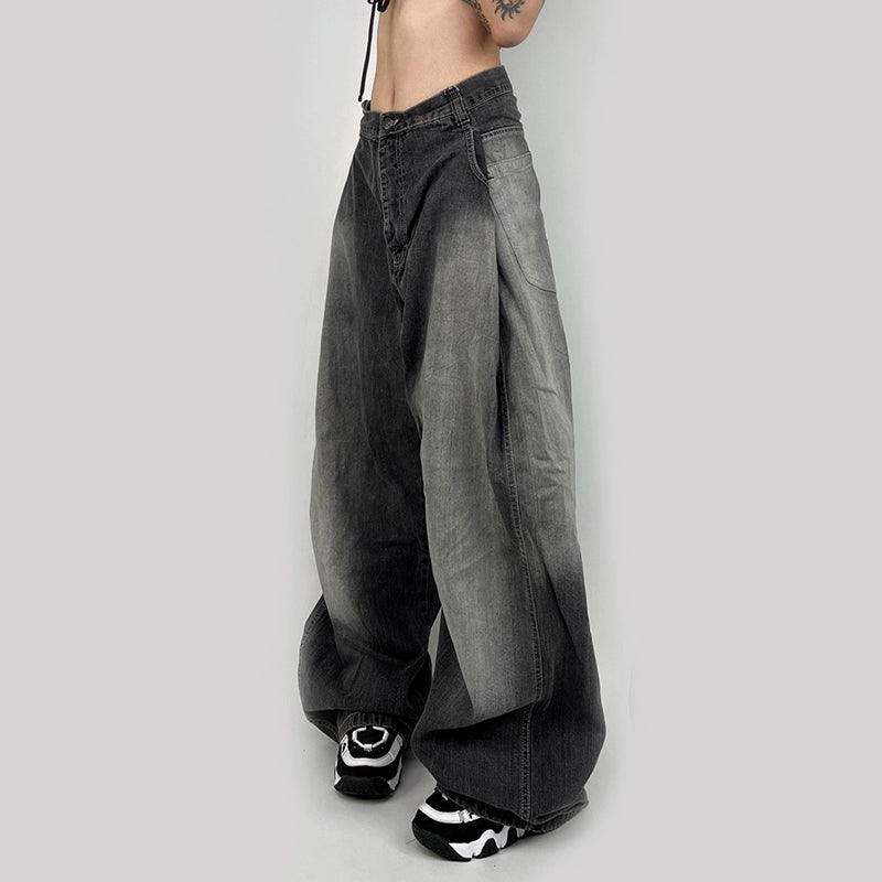 Design pleated loose trouser legs casual pants versatile polished white washed jeans