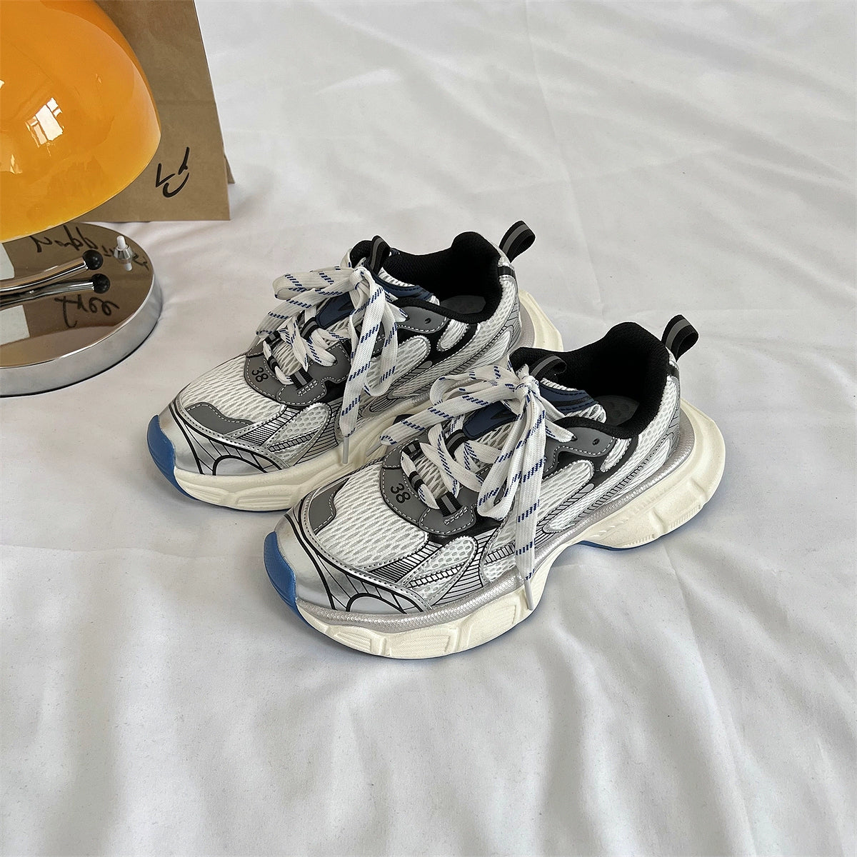 Hong Kong style mesh platform dad shoes men's shoes niche couple casual sports shoes women's 2024 winter new