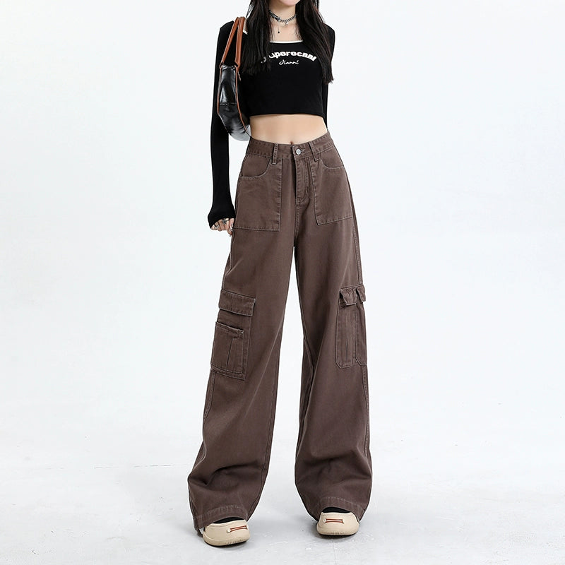 White American overalls women's velvet 2024 new vibe high-waisted autumn and winter small wide-leg pants