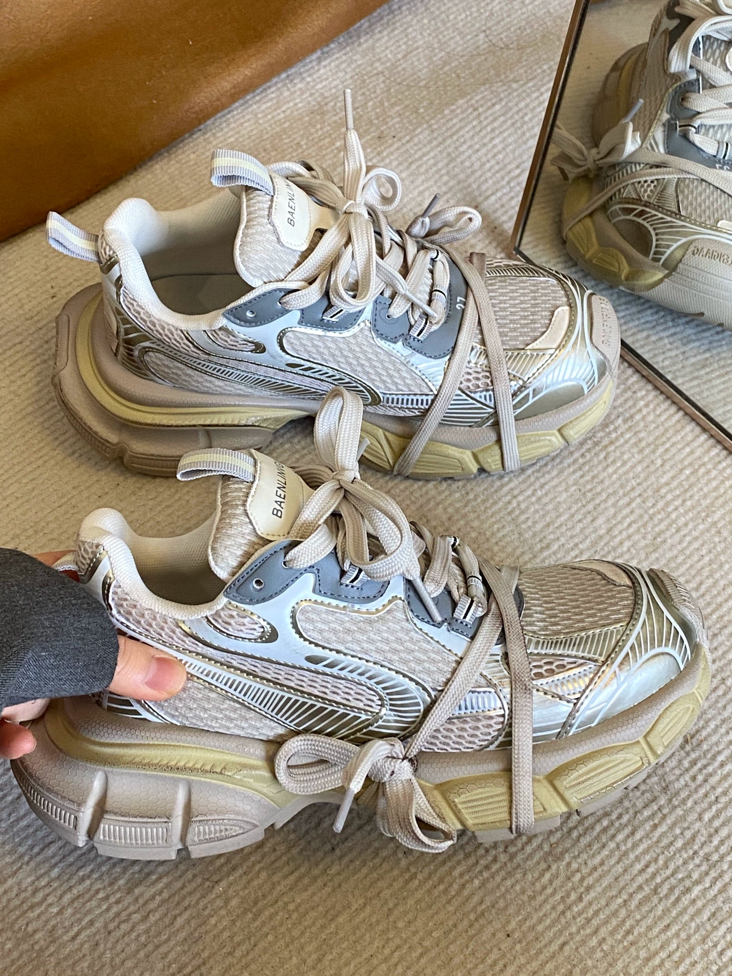 Paris style heightened 5CM~ grid polished dad shoes women's platform sports shoes old retro casual women's shoes