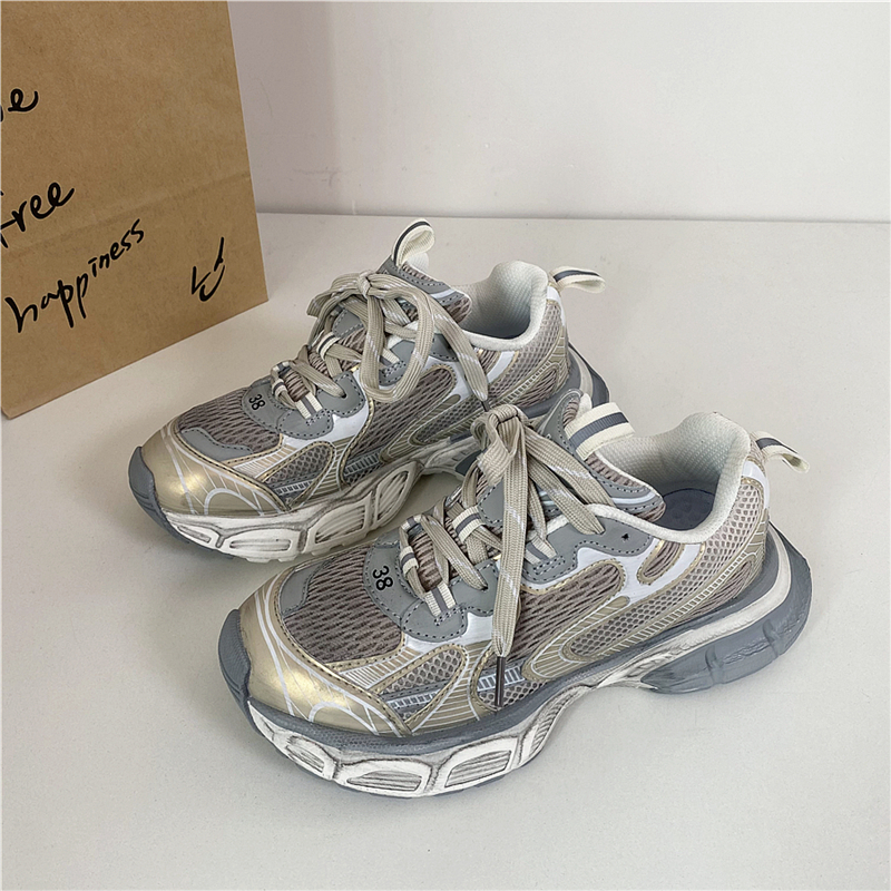 Hong Kong style mesh platform dad shoes men's shoes niche couple casual sports shoes women's 2024 winter new