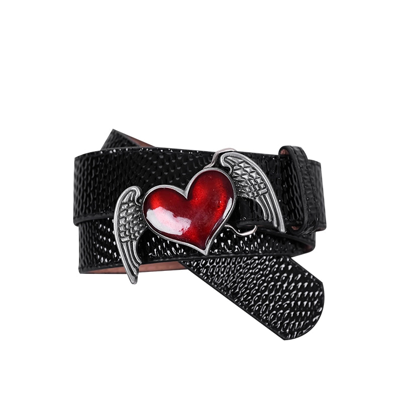 Y2k personality punk rivet retro love wings casual pink belt men and women same belt