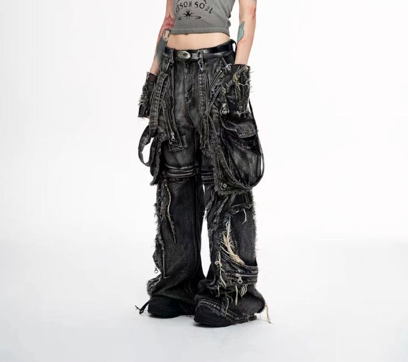 Two-piece removable recombinant satchel strap tooling jeans
