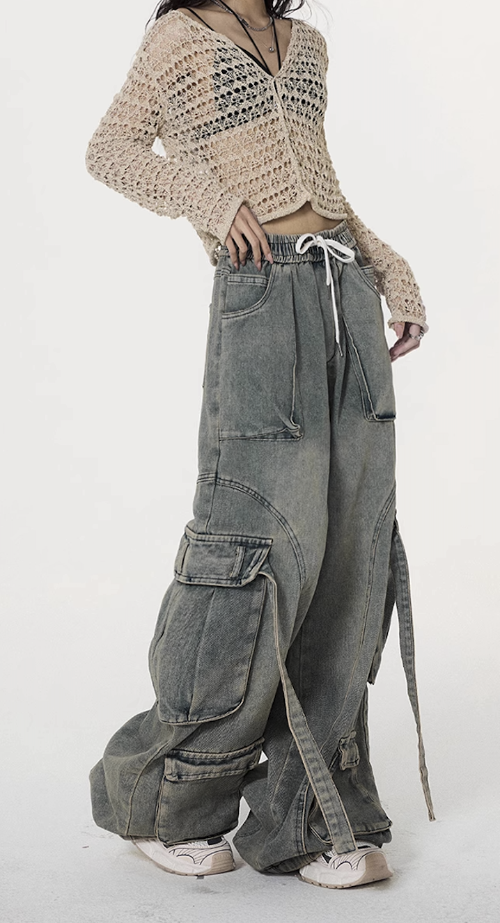 American retro washed old high-waisted jeans straight and thin jeans autumn new female spring and autumn