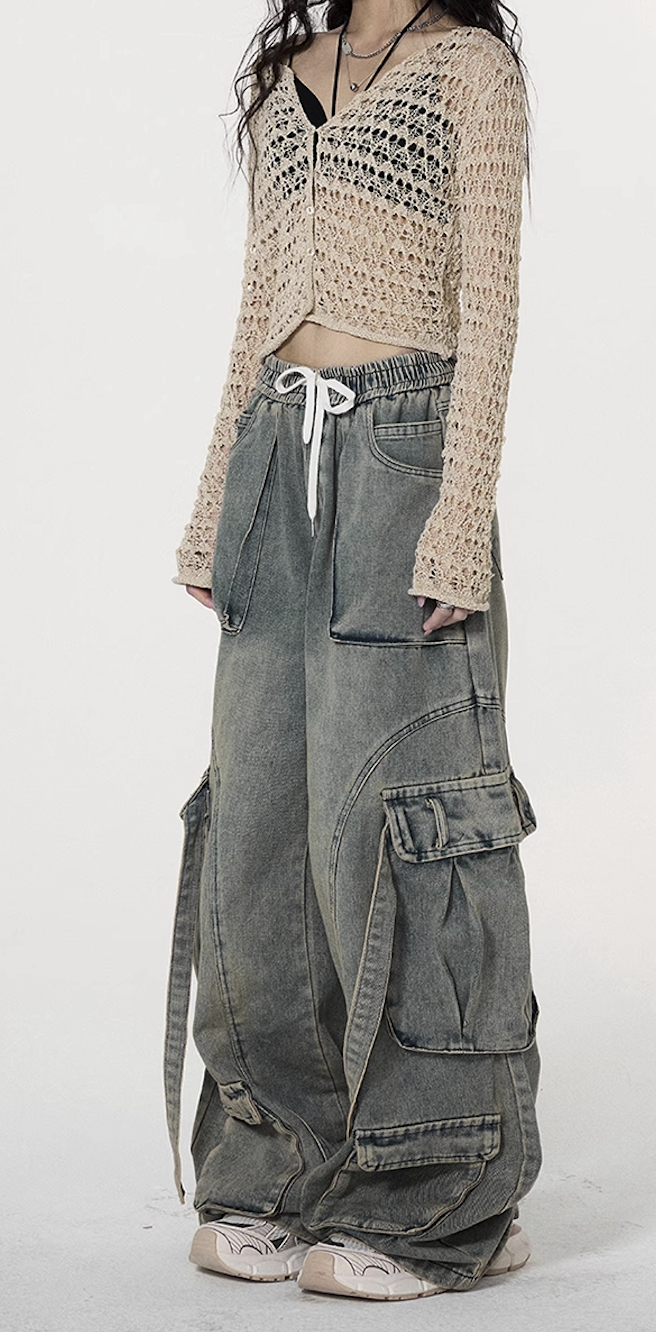 American retro washed old high-waisted jeans straight and thin jeans autumn new female spring and autumn