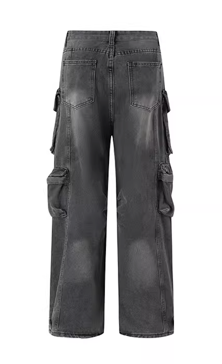 American retro trendy brand design sense multi-pocket jeans men's and women's hip-hop straight-leg pants