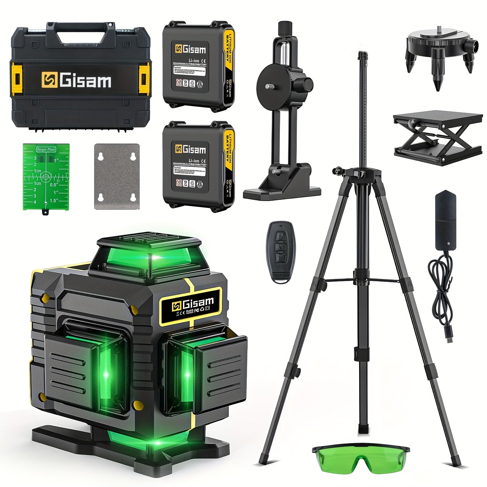 4D Laser Level 16 Line Cross Laser 360 Self Leveling Platform Magnetic bracket 2 Battery Carrying Box Set