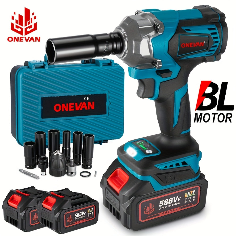 700N.m Brushless Electric Wrench, 1/2 Inch Screwdriverless Electric Drill Set, 4 Adjustable Gears For Car Repair, Furniture And Scaffolding Installation, Compatible With ONEVAN Batteries, Power Tool Gift For Husband