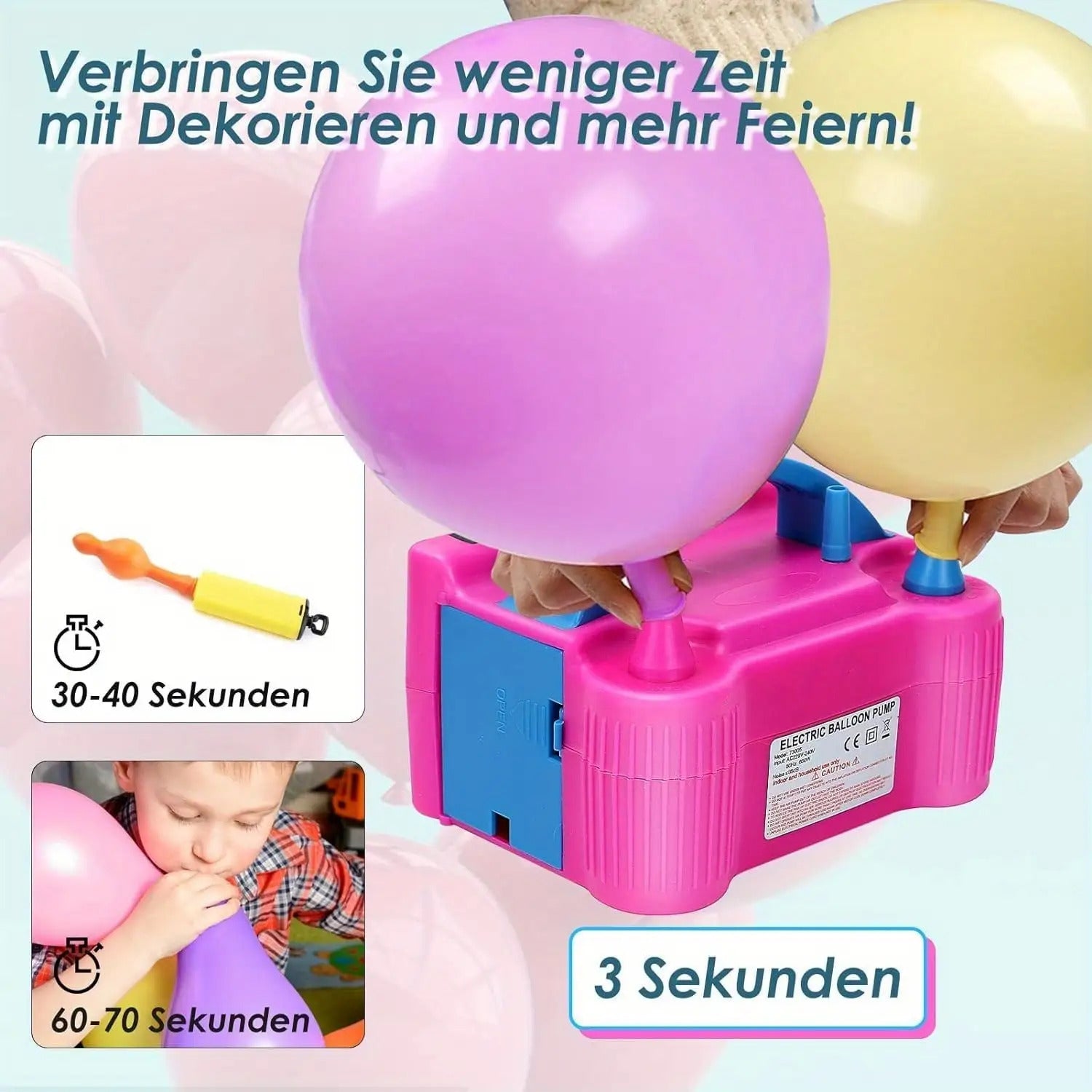 Luftballonpumpe Elektro 600W Tragbare Doppeldüsen-Ballonpumpe für Ballone