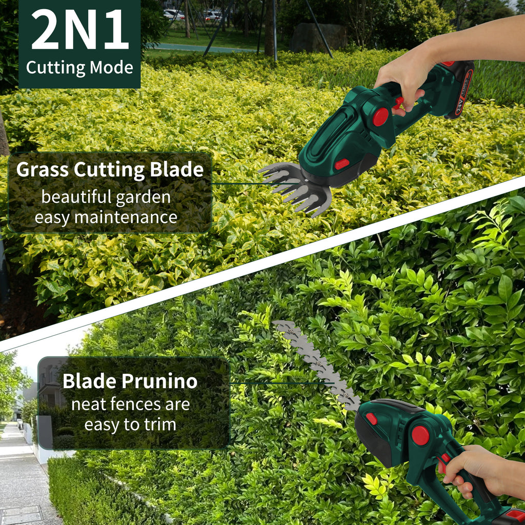 1 Set 24V Electric Hedge Trimmer with Battery, Household 2-in-1 Grass and Shrub Trimmer, 90° Adjustable, Cordless Rechargeable Shrub Scissors, Weeding Pruning for Garden Lawn