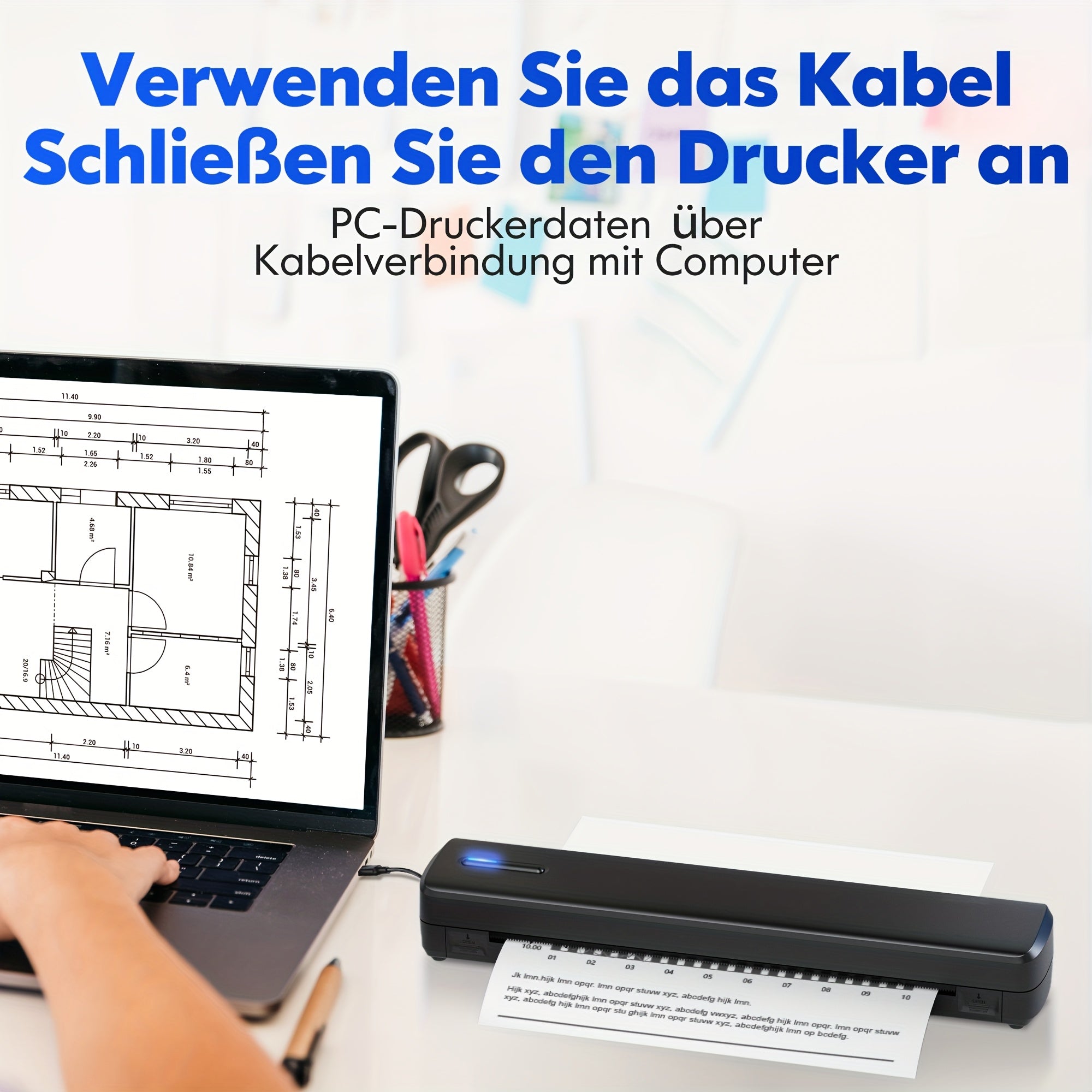 Tragbarer Tintenloser Drucker, Reise-Drahtloser Drucker, Thermischer Tattoo-Druckmaschine, Unterstützt A4 und US-Letter-Thermopapier, Kompatibel mit Smartphones und Laptops, Ideal für Business, Reisen, Büro & Zuhause