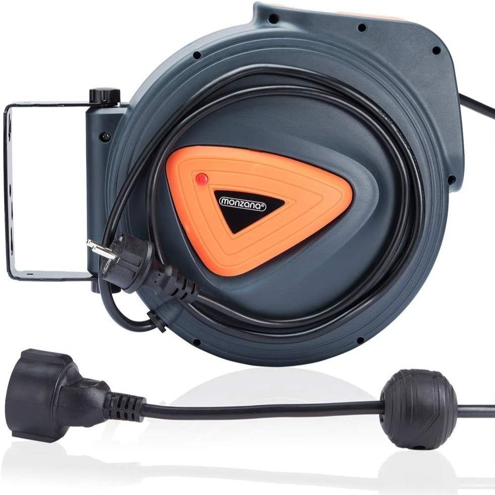 Automatic Cable Reel 20m + 1.5m 180° Rotatable Wall Mount Self-Retracting Automatic Cable Winders for Ceiling and Wall Mounting Workshop 220-240V Plug Powered European Standard Plug Plastic Material Without Battery 0 Gauge
